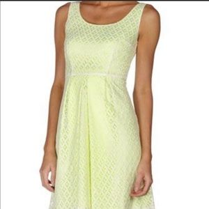Tahari bright neon green white lace overlay dress